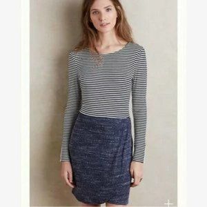 NWT Dolan Anthropologie Womens Small Ribbed Long Sleeve Navy Striped Mini Dress